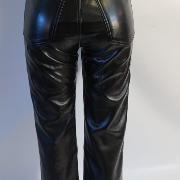 Womens Agolde Black Flat Front High-Rise PU Recycled Leather Pants 26 - Picture 11 of 13